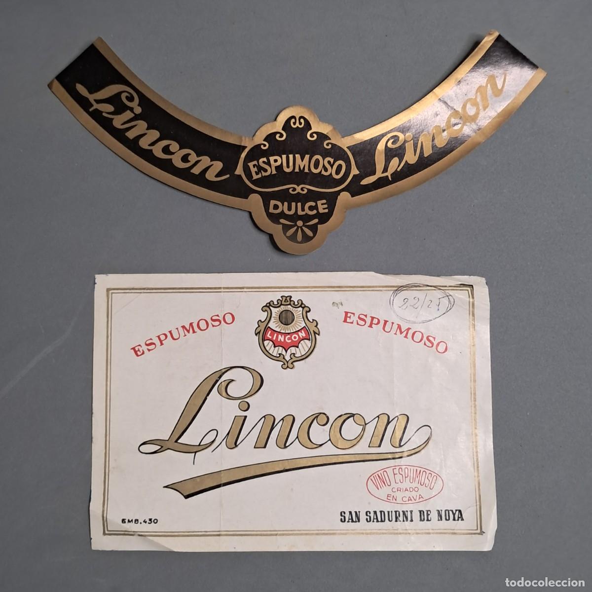 Alte Etiketten: Antigua etiqueta de vino espumoso criado en cava LINCON, Sant Sadurn&iacute; de Noya a&ntilde;o 1966