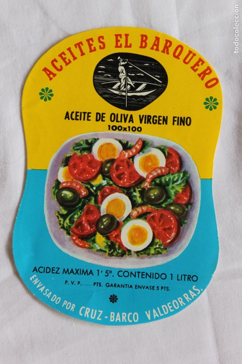 Old Labels: ETIQUETA ACEITES EL BARQUERO BARCO VALDEORRAS