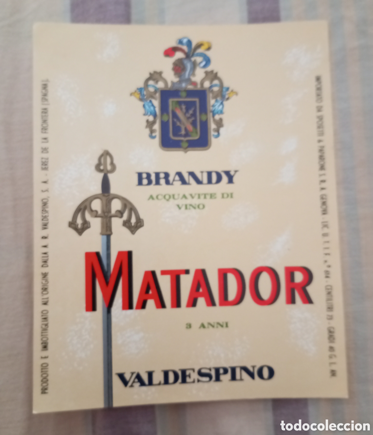 Etiquetas antiguas: Etiqueta brandy matador de valdespino