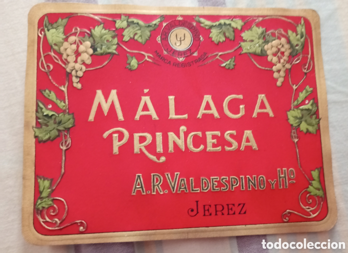 Etichette antiche: Etiqueta m&aacute;laga princesa A R valdespino en relieve