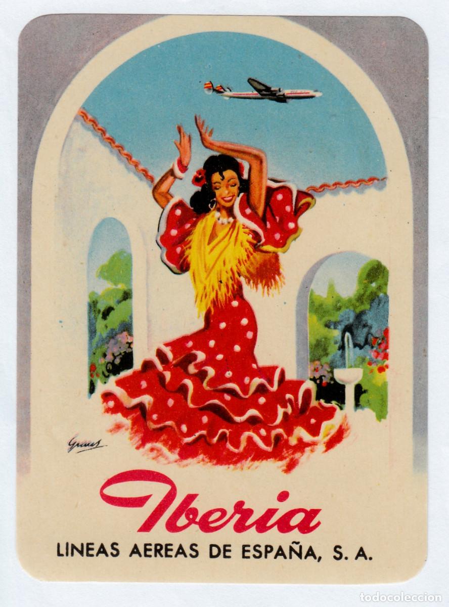 Etiquetas antiguas: Iberia. L&iacute;neas A&eacute;reas de Espa&ntilde;a. Mujer bailando flamenco. Etiqueta. A&ntilde;os 60 bm