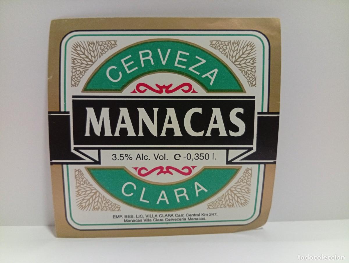 Etiquetas antiguas: ETIQUETA. CERVEZA CLARA MANACAS. MEDIDAS APROX.: 9 X 9 CM APROX.