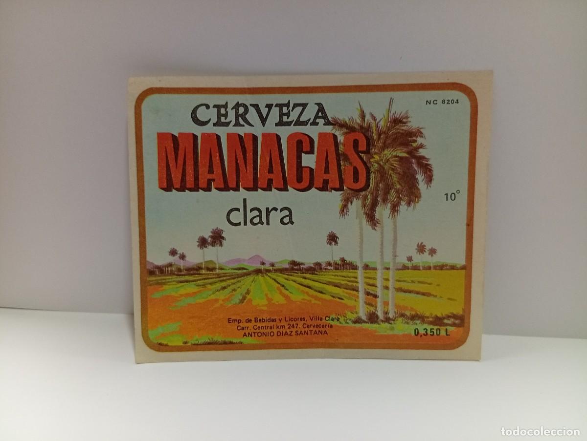 Etiquetas antiguas: ETIQUETA. CERVEZA CLARA MANACAS. MEDIDAS APROX : 10.5 X 9 CM.