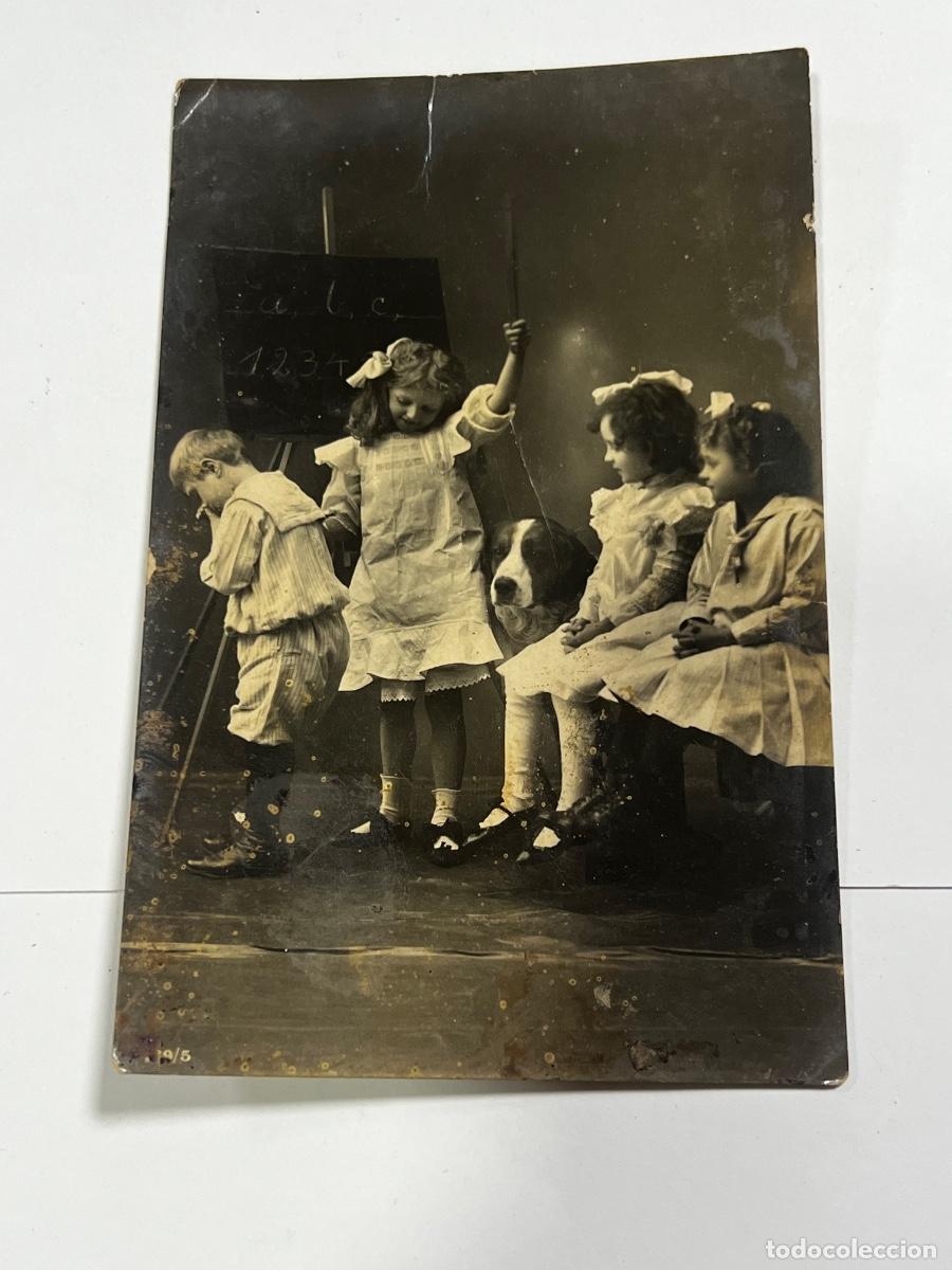 Etiquetas antiguas: TARJETA POSTAL INFANTIL. CUBA. CUATRO NI&Ntilde;OS CON UN PERRO.