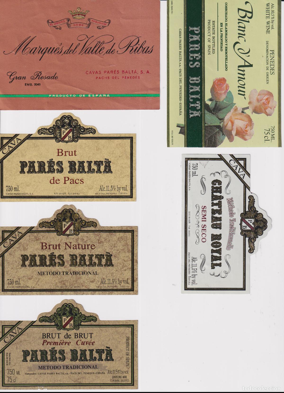 Etiquetas antiguas: 6 ETIQUETAS DE VINO Y CAVA - CAVAS OARES BALTA - PACS DEL PENEDES