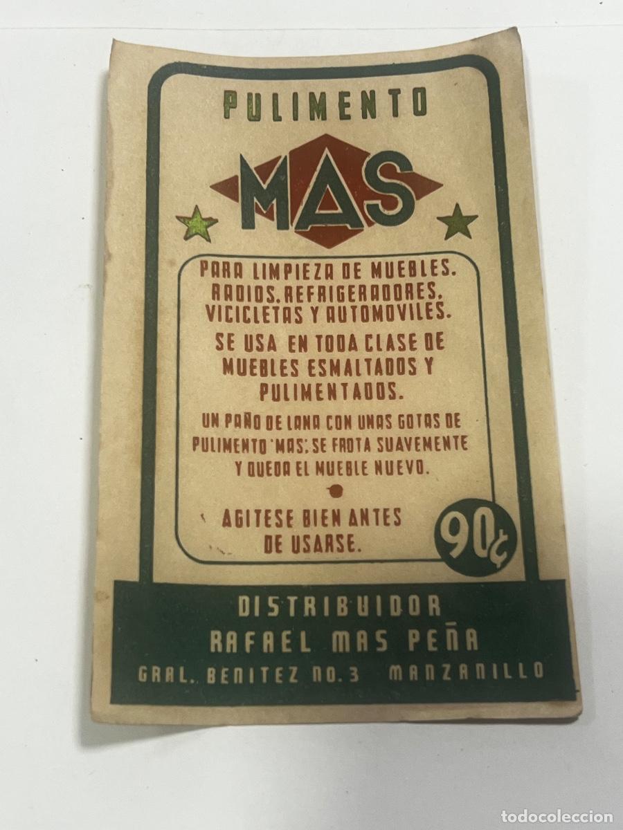 Etiquetas antiguas: CUBA. ETIQUETA DE PULIMENTO M&Aacute;S.