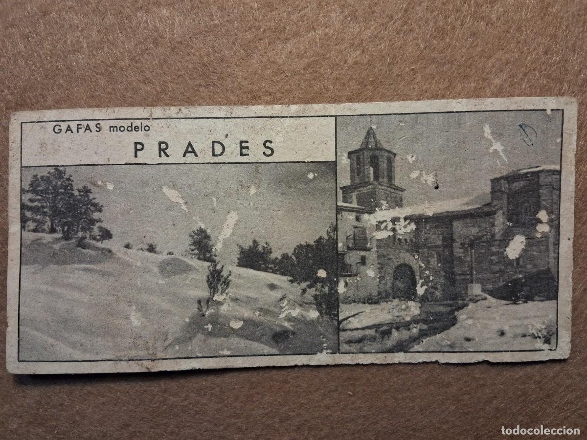 Etiquetas antiguas: PUBLICIDAD GAFAS MODELO PRADES. IMAGEN ANVERSO Y REVERSO.