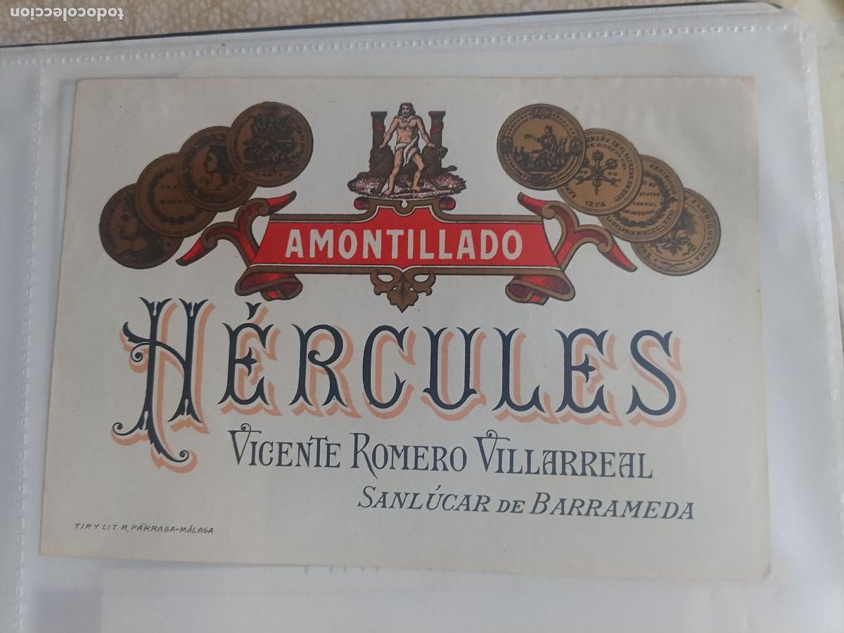 Etiquetas antiguas: ETIQUETA. H&Eacute;RCULES. AMONTILLADO. VICENTE ROMERO VILLARREAL