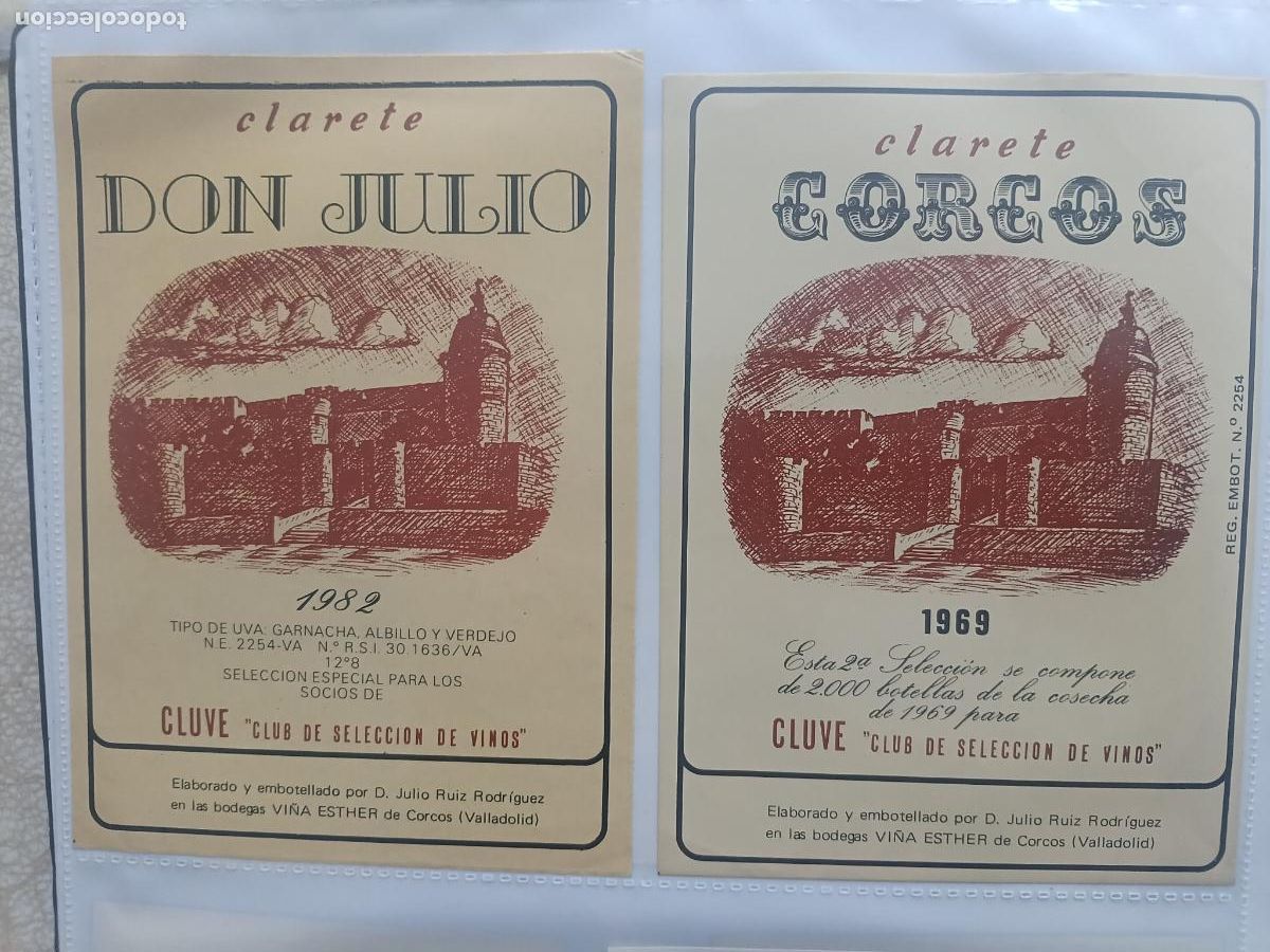Alte Etiketten: 2 etiquetas de vino. Corcos, Valladolid
