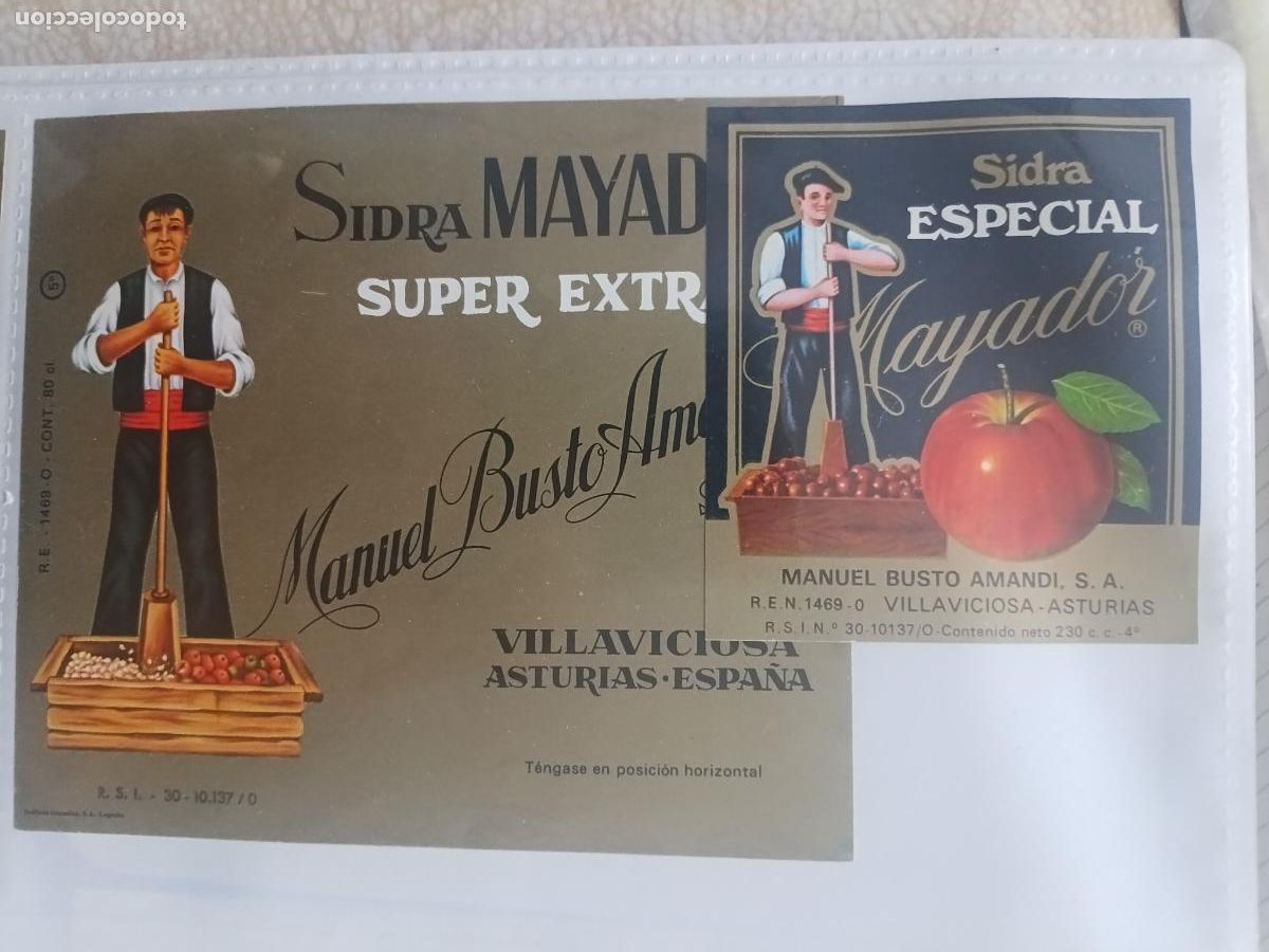 Etiquetas antiguas: ASTURIAS, 2 ETIQUETAS DE SIDRA MAYADOR, VILLAVICIOSA