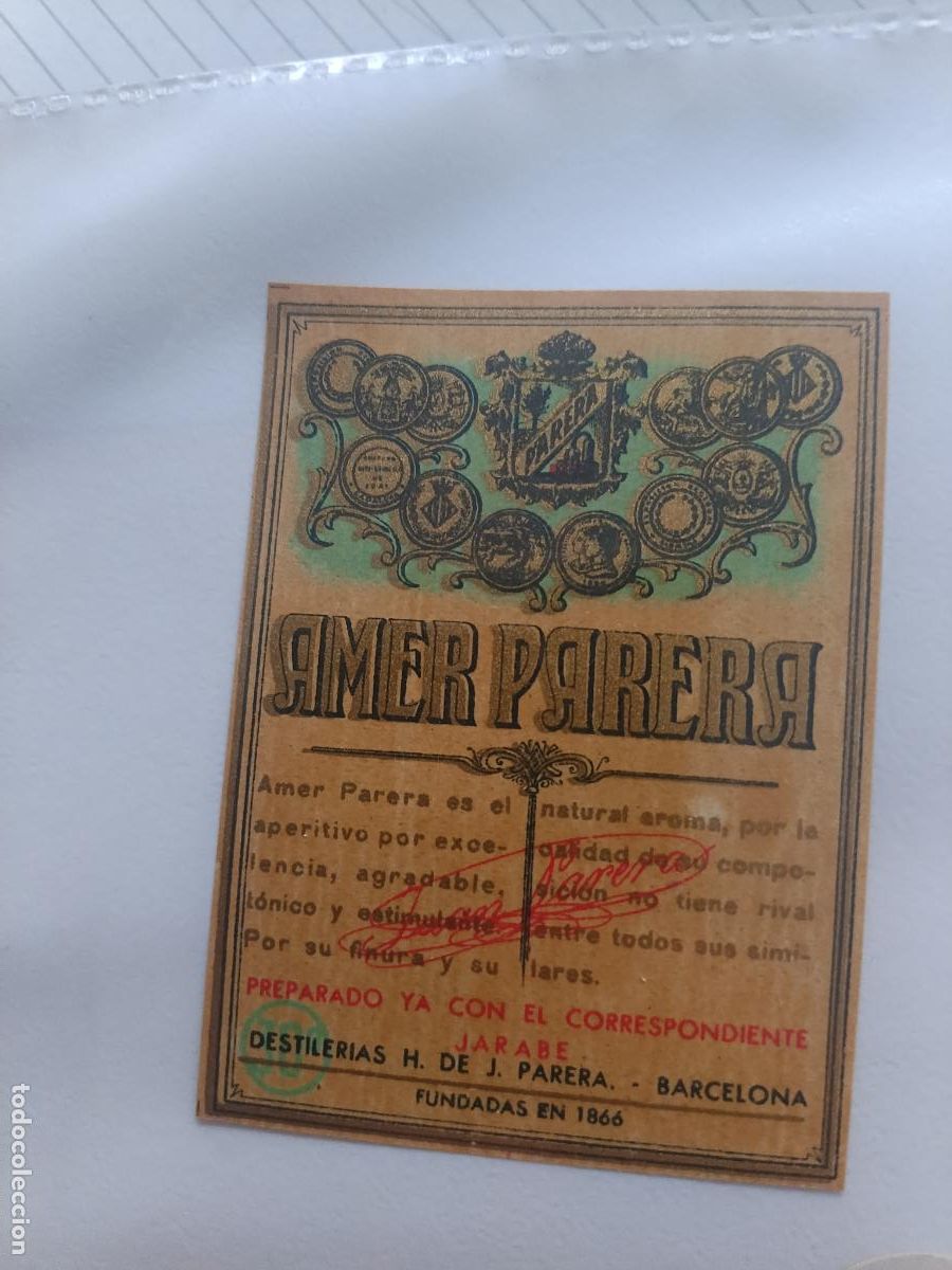 Etiquetas antiguas: DESTILERIAS PARERA. AMER PARERA
