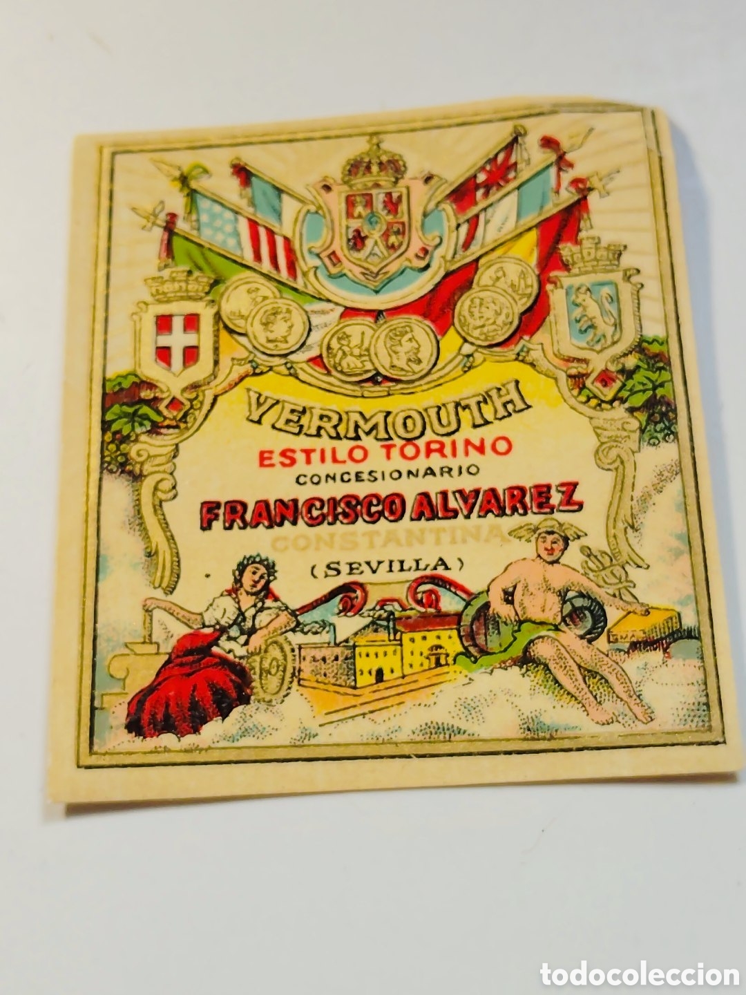 Etiquetas antiguas: Vermouth Estilo Torino. Francisco &Aacute;lvarez. Constantina. Sevilla