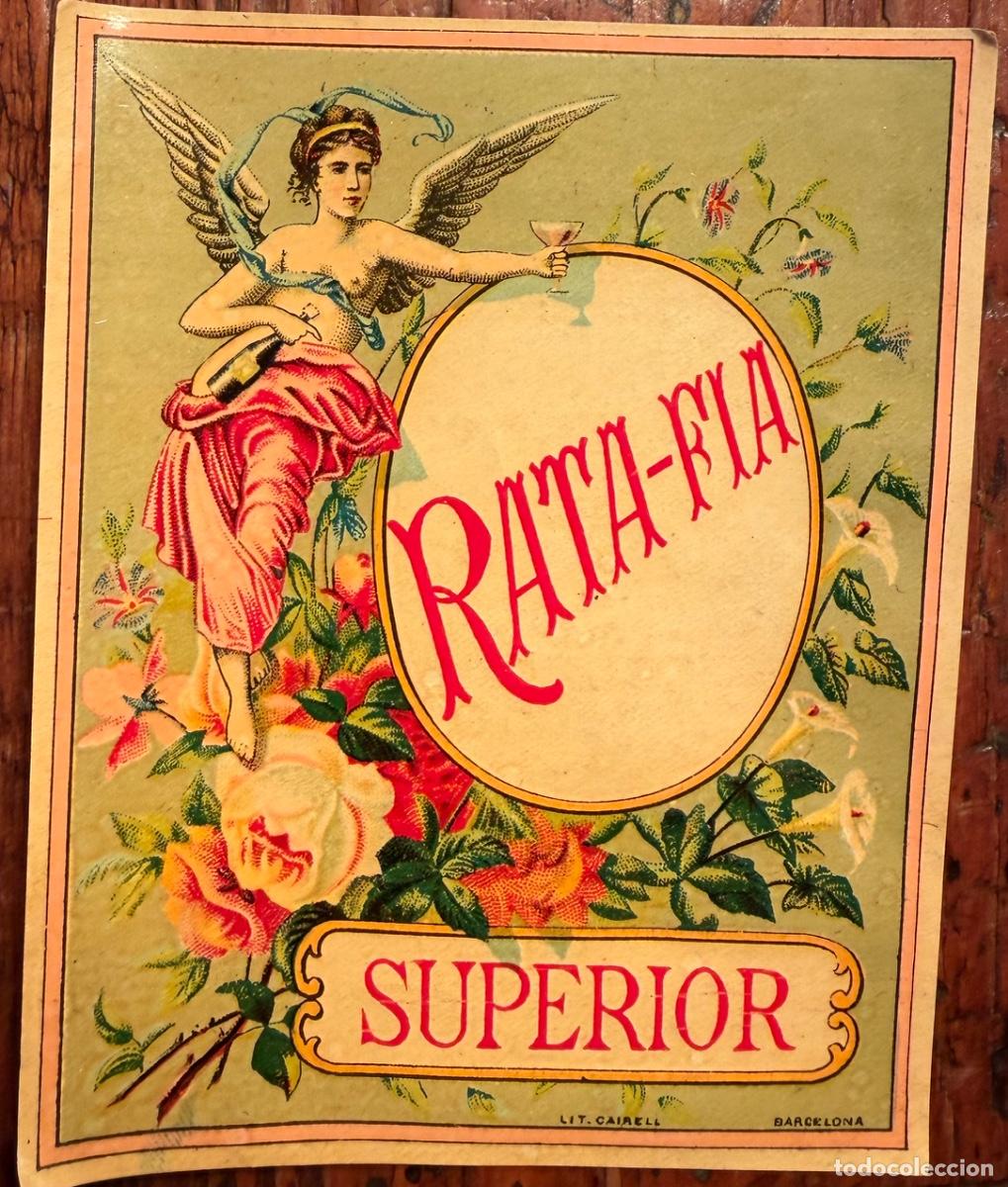 Etiquetas antiguas: ETIQUETA RATA-FIA SUPERIOR. SIN UTILIZAR. RATAFIA. MODERNISTA