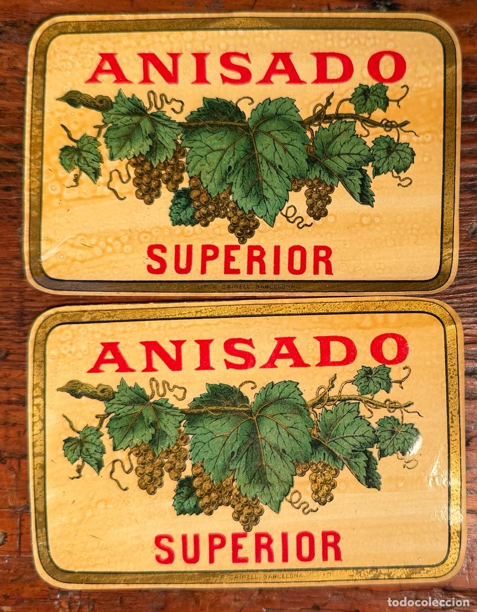 Etiquetas antiguas: CONJUNTO 2 ETIQUETAS ANISADO SUPERIOR. SIN UTILIZAR