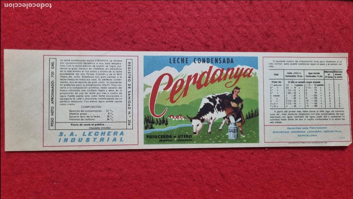 Etiquetas antiguas: ANTIGUA ETIQUETA PUBLICIDAD DE LECHE CERDANYA LECHERA INDUSTRIAL BARCELONA ORIGINAL KV1