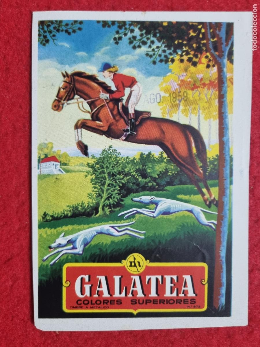Etiquetas antiguas: ANTIGUA ETIQUETA PUBLICIDAD GALATEA COLORES SUPERIORES 1959 LANAS ?? ORIGINAL KV1