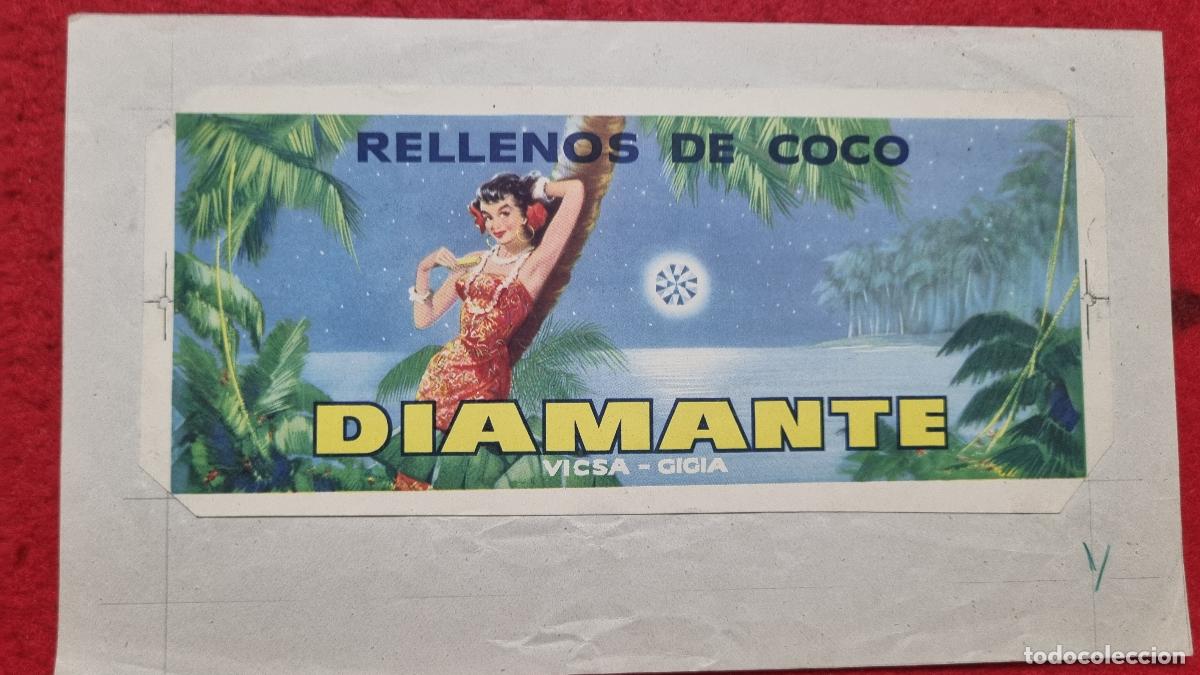 Etiquetas antiguas: ANTIGUA ETIQUETA PUBLICIDAD RELLENOS DE COCO GALLETAS O CHOCOLATE DIAMANTE ORIGINAL KV1