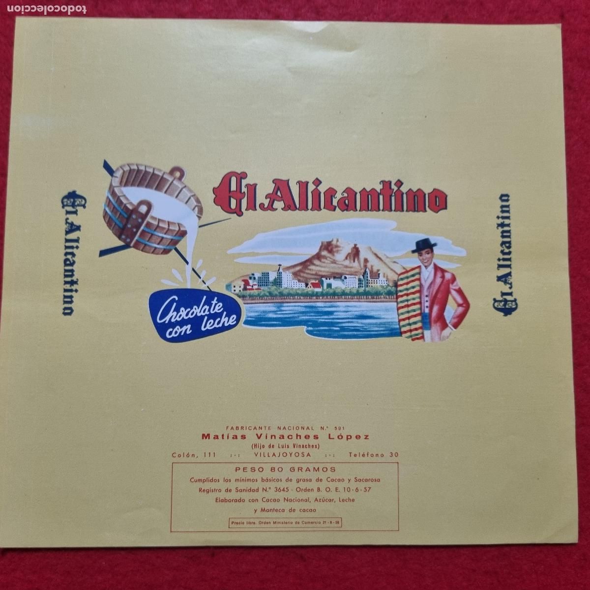 Etiquetas antiguas: GRAN ANTIGUA ETIQUETA PUBLICIDAD CHOCOLATE CON LECHE EL ALICANTINO VILLAJOYOSA ORIGINAL KV1