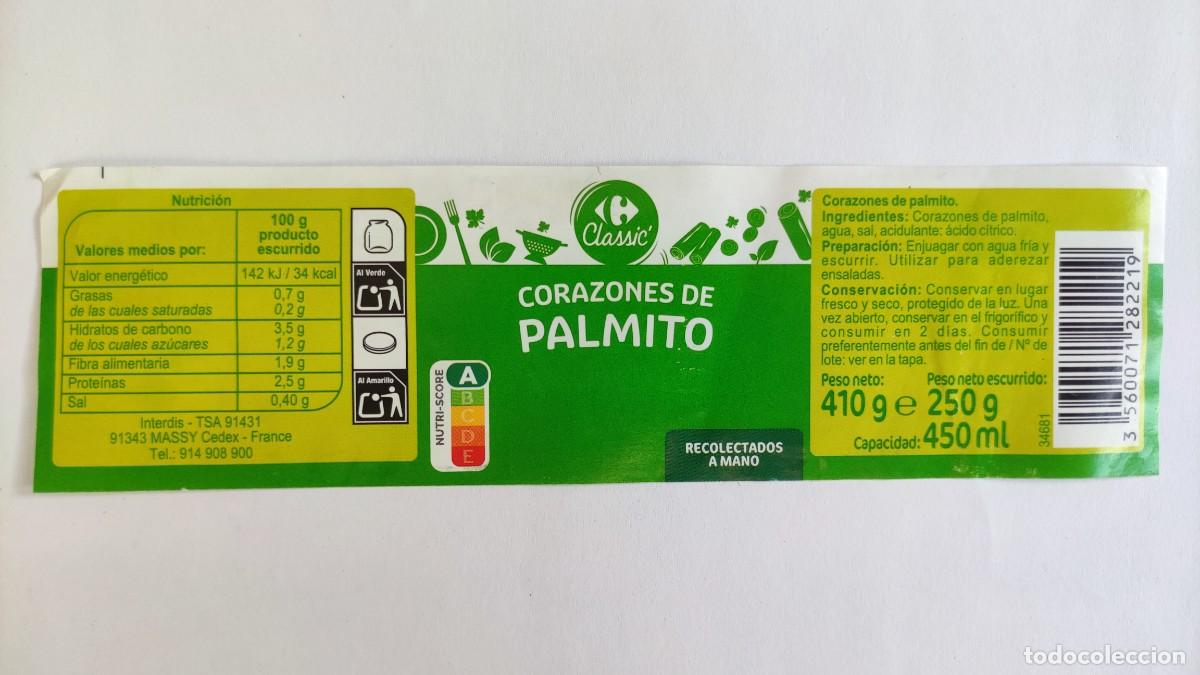 Etiquetas antiguas: ETIQUETA TARRO - PALMITO - CARREFOUR / INTERDIS FRANCE - 34681