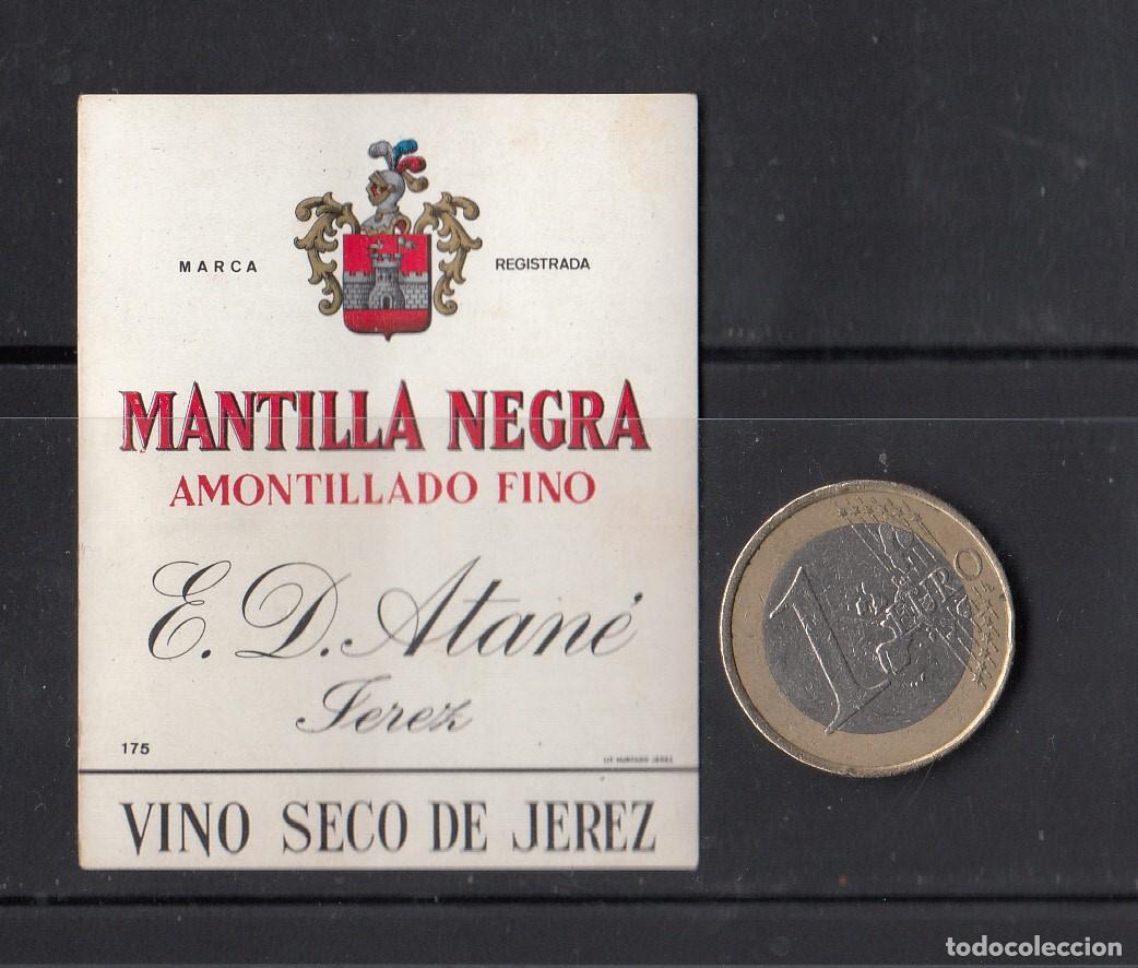 Etiquetas antiguas: ETIQUETA MONTILLA NEGRA - AMONTILLADO FINO DE E.D. ATAN&Eacute; EN JEREZ