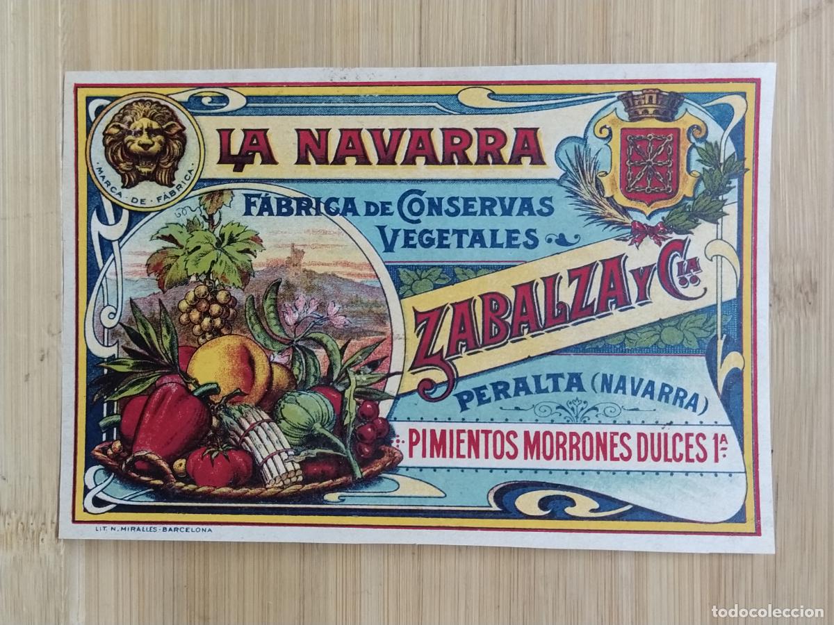 Etiquetas antiguas: PERALTA - LA NAVARRA - ZABALZA Y CIA - PIMIENTOS MORRONES DULCES 1&ordf; - ETIQUETA ANTIGUA - 14