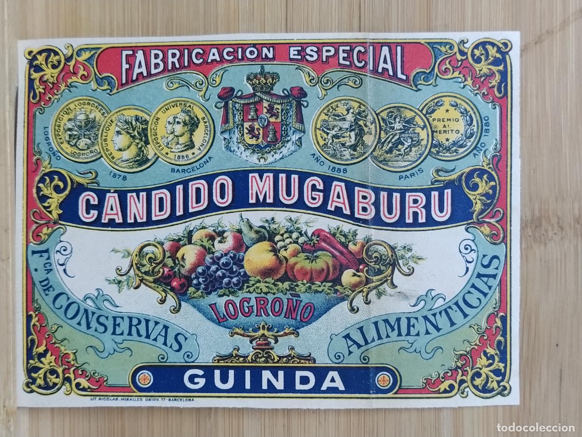 Etiquetas antiguas: LOGRO&Ntilde;O - CANDIDO MUGABURU - GUINDA - ETIQUETA ANTIGUA - 24