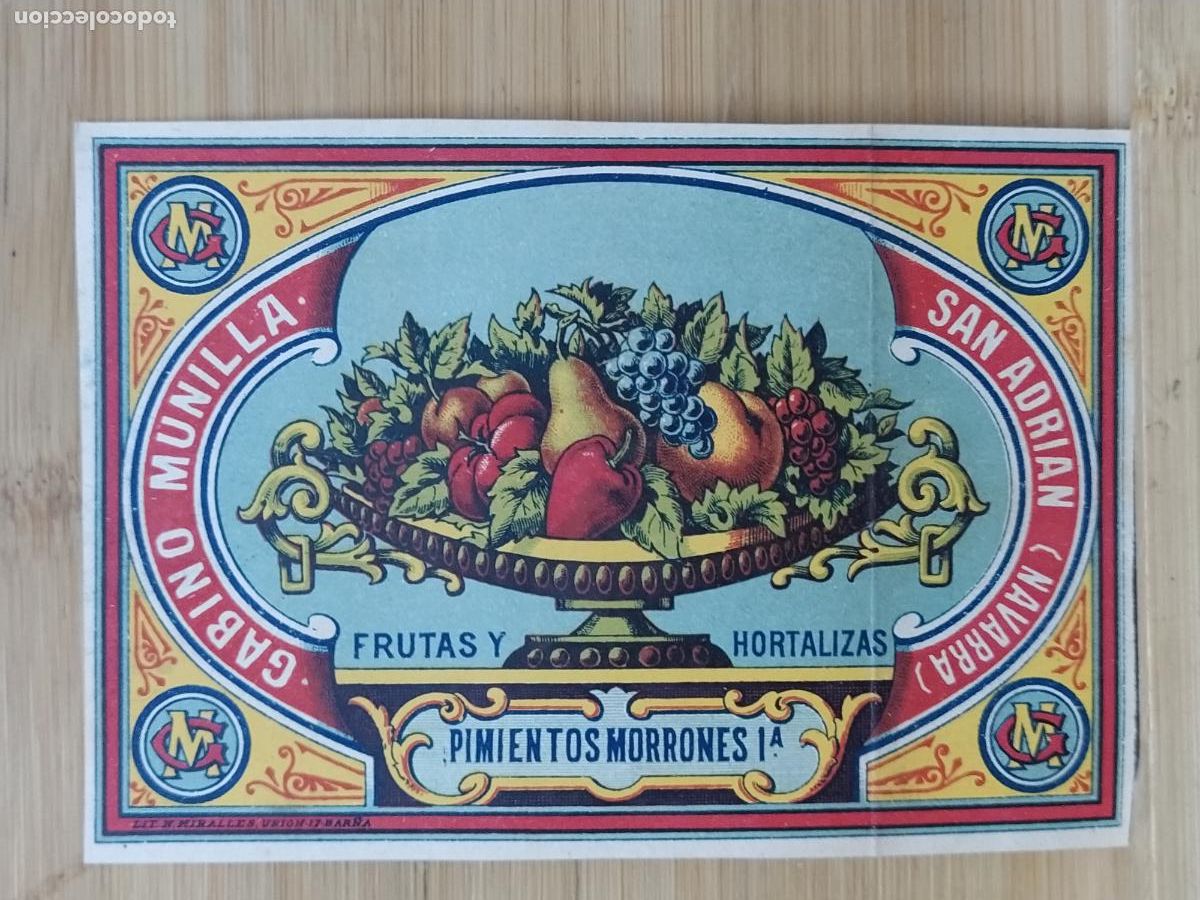 Etiquetas antiguas: SAN ADRIAN (NAVARRA) GABINO MUNILLA - PIMIENTOS MORRONES - ETIQUETA ANTIGUA - 33
