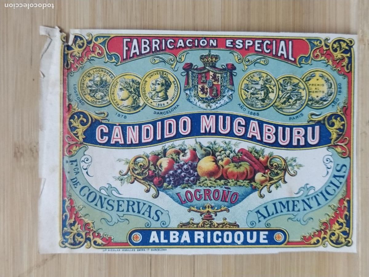 Etiquetas antiguas: LOGRO&Ntilde;O - CANDIDO MUGABURU - ALBARICOQUE - ETIQUETA ANTIGUA - 38