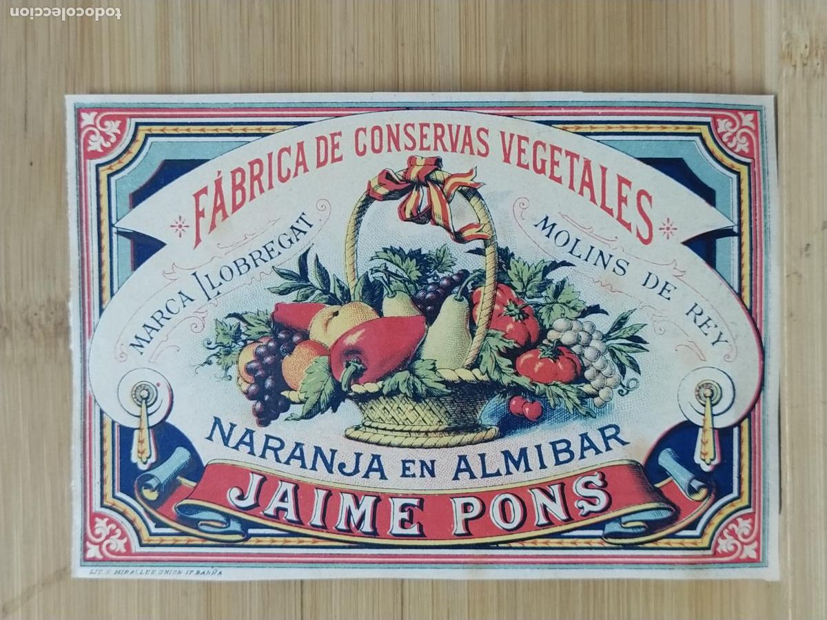 Etiquetas antiguas: MOLINS DE REI - NARANJA EN ALMIBAR JAIME PONS - ETIQUETA ANTIGUA - 65