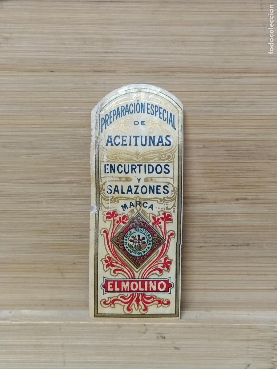 Etiquetas antiguas: HOSPITALET DE LLOBREGAT - CONSERVAS EL MOLINO -ACEITUNAS ENCURTIDOS SALAZONES- ETIQUETA ANTIGUA - 98