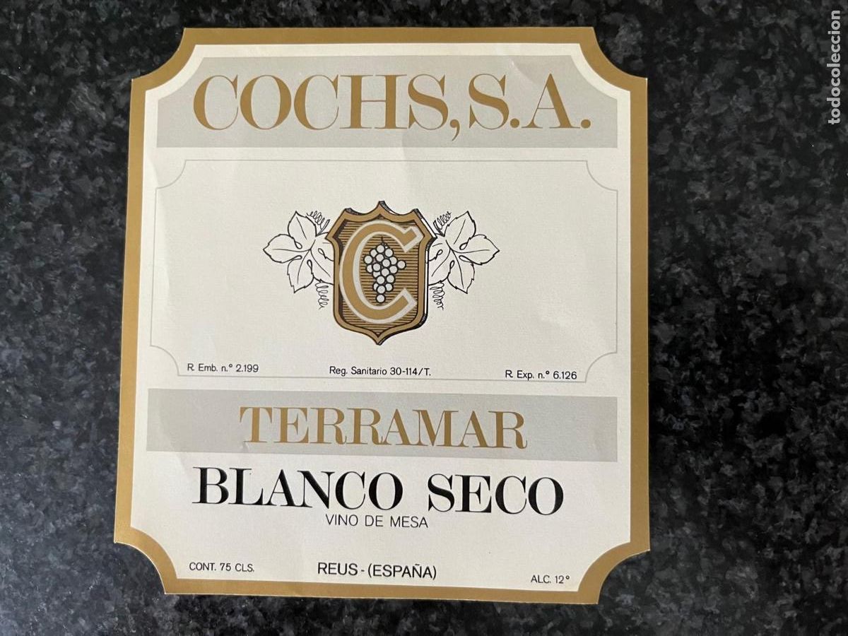 Etiquetas antiguas: etiqueta Cochs Terramar vino blanco Reus Tarragona