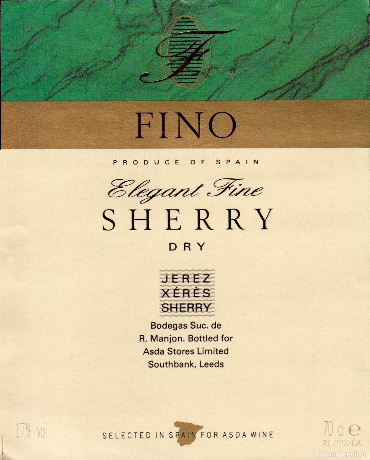 Etiquetas antiguas: ETIQUETA FINO ELEGANT FINE SHERRY DRY JEREZ BODEGAS SUC. DE R, MANJON