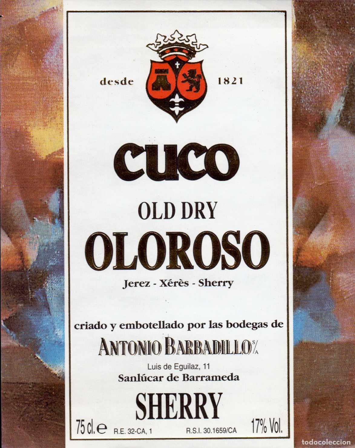 Etiquetas antiguas: ETIQUETA CUCO OLD DRY OLOROSO ANTONIO BARBADILLO SHERRY SANLUCAR DE BARRAMEDA