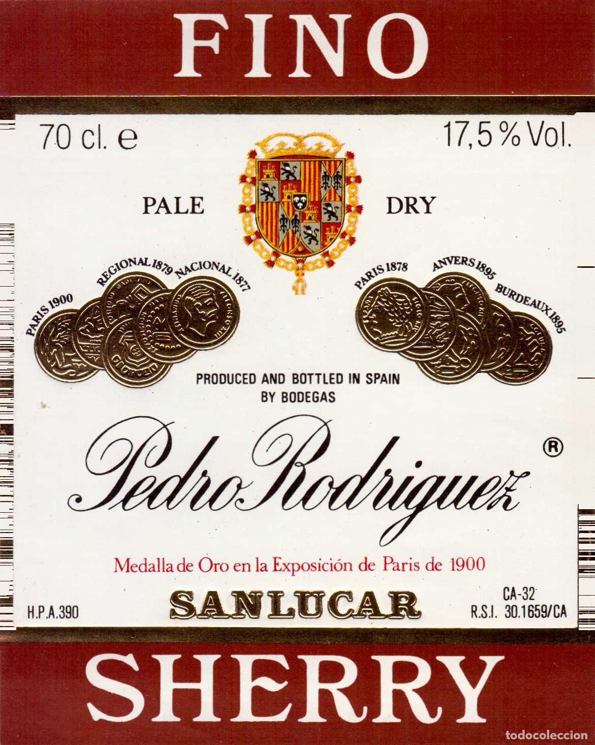 Etiquetas antiguas: ETIQUETA FINO SHERRY PEDRO RODRIGUEZ SANLUCAR