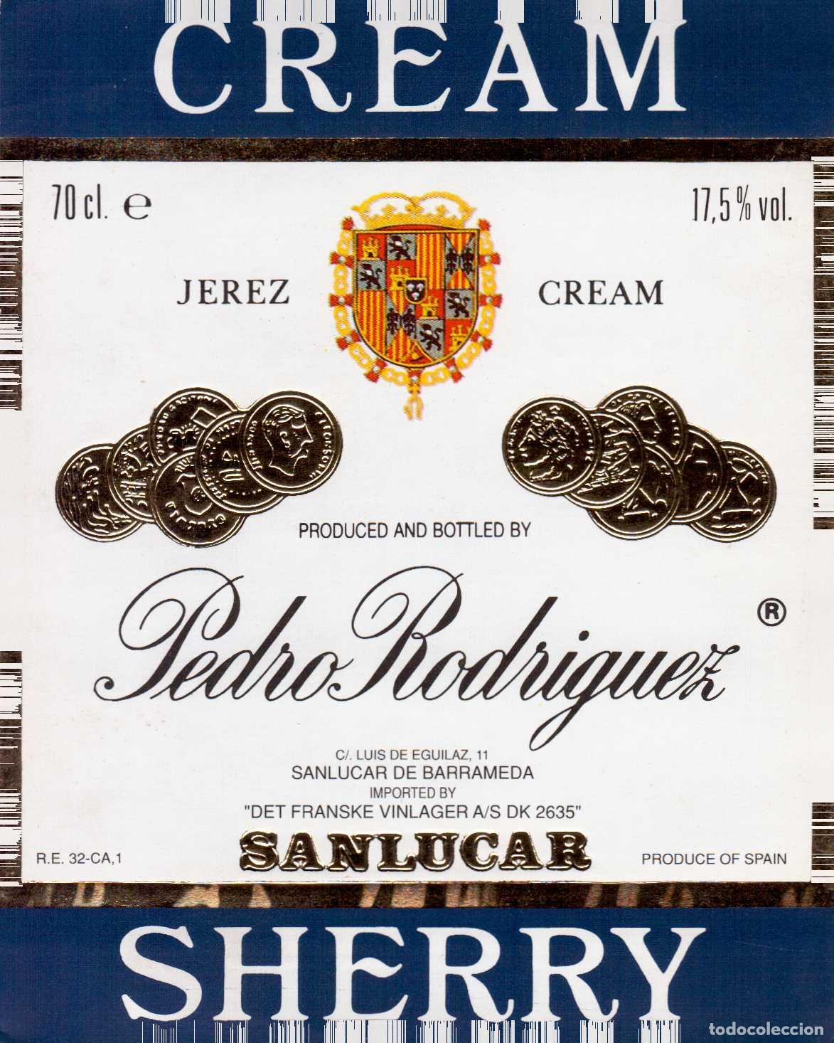 Etiquetas antiguas: ETIQUETA CREAM SHERRY PEDRO RODRIGUEZ SANLUCAR
