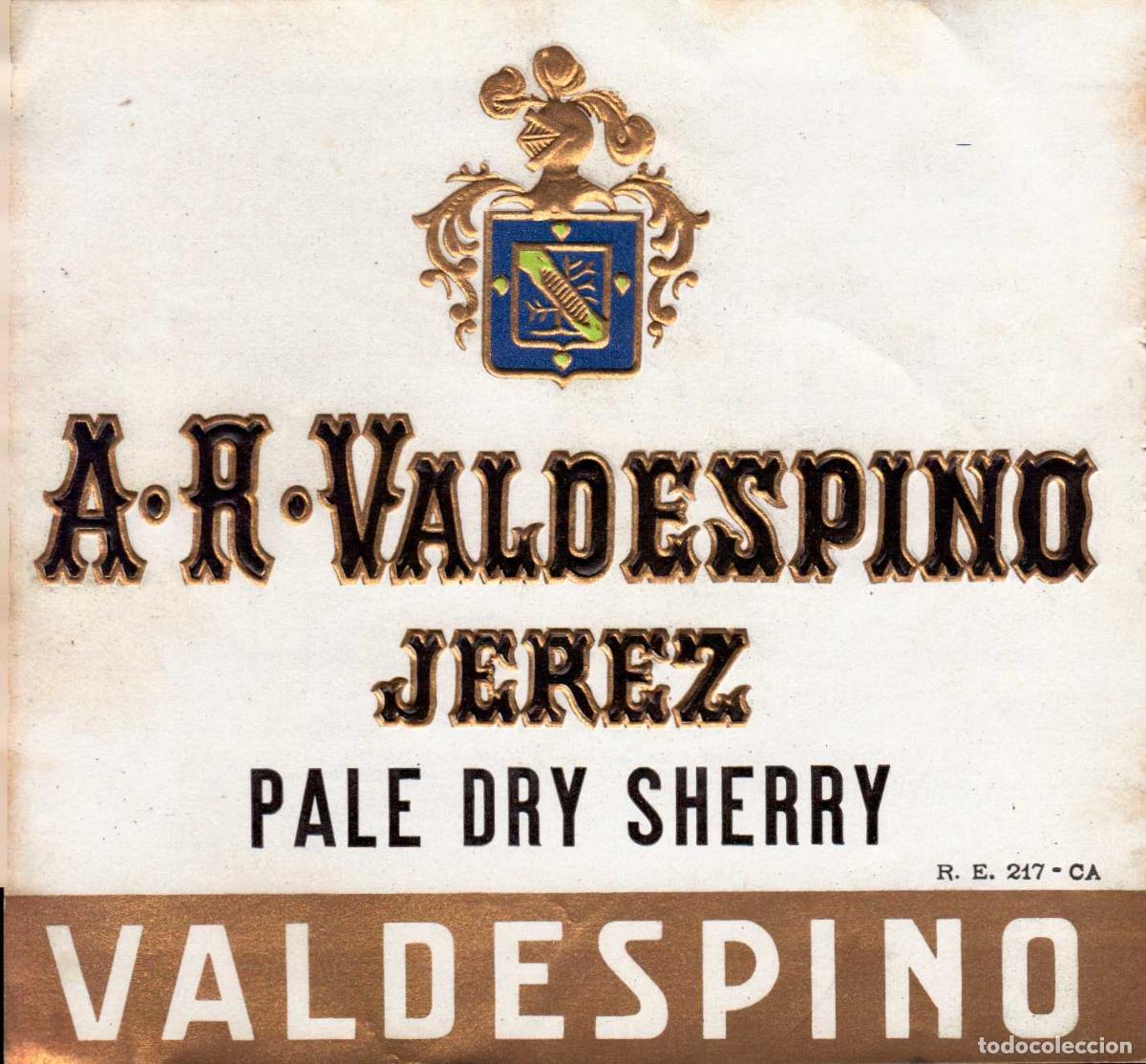 Etiquetas antiguas: ETIQUETA VINO PALE DRY SHERRY A.R VALDESPINO