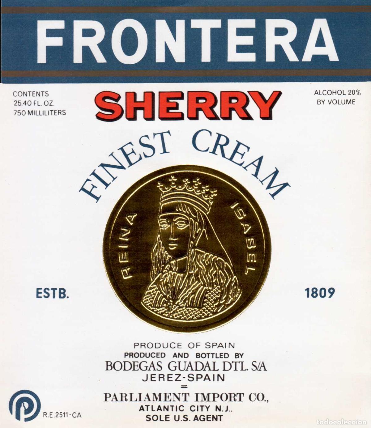 Etiquetas antiguas: ETIQUETA VINO FRONTERA SHERRY BODEGAS GUADAL JEREZ