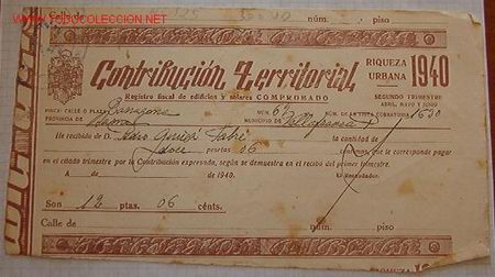 Facturas antiguas: Recibo de contribuci&oacute;n Territorial, 1940 - Foto 1
