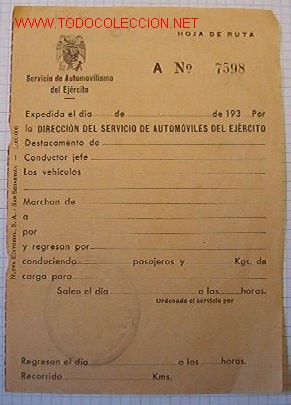 Facturas antiguas: Recibo del Servicio de automovilismo del Ej&eacute;rcito. - Foto 1