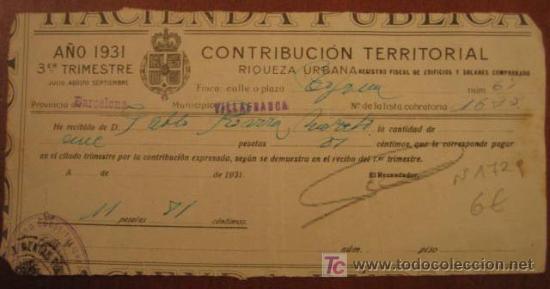 Facturas antiguas: Recibo de Contribuci&oacute;n Territorial. - Foto 1
