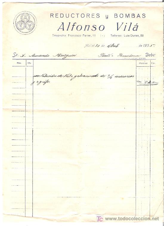 Facturas antiguas: MOLLET DEL VALLES    1935     *ALFONSO VILA* - Foto 1