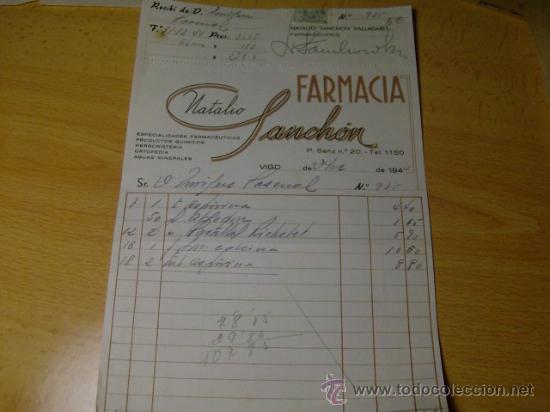 Factures anciennes: VIGO  1944- FACTURA FARMACIA NATALIO SANCHON A ENRIQUE  PASCUAL