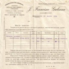 Fatture antiche: MANZANARES. 1924. FACTURA DE VINOS Y ALCOHOLES. FERRETERIA EN GENERAL. J. FRANCISCO GALIANA.