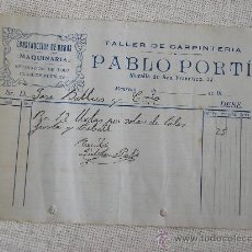 Factures anciennes: TALLER DE CARPINTERIA PABLO PORTI -MANRESA. Lote 9050222
