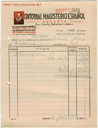 Old Invoices: FACTURA de EDITORIAL MAGISTERIO ESPA&Ntilde;OL, 1941