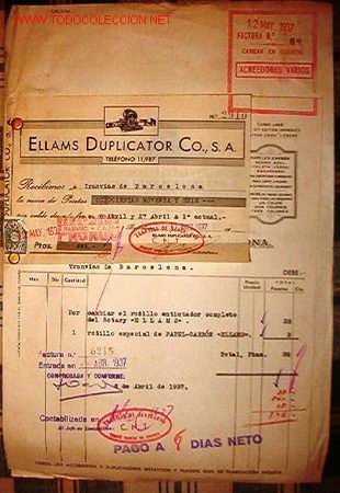 Facturas antiguas: Factura de Ellams Duplicator Co. S.A., consta de 2 documentos. - Foto 1