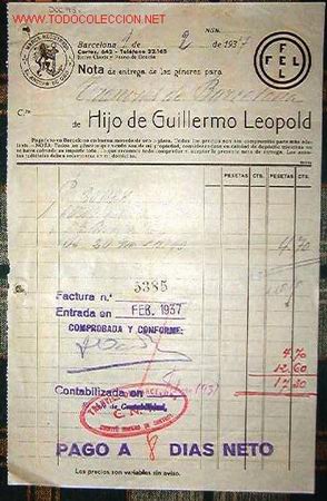 Facturas antiguas: Factura de Hijo de Guillermo Leopold. - Foto 1