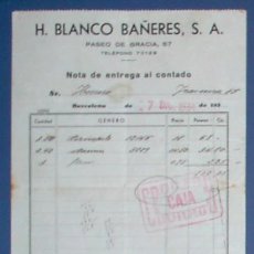 Facturas antiguas: FACTURA H. BLANCO BAÑERES. PASEO DE GRACIA, 67. BARCELONA, 1934.