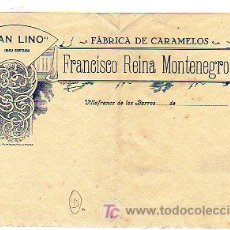 Facturas antiguas: FACTURA. SAN LINO. FÁBRICA DE CARAMELOS. VILLAFRANCA DE LOS BARROS. BADAJOZ. REINA MONTENEGRO. 1930