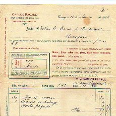 Facturas antiguas: FACTURA CARLOS RACAUD. ZARAGOZA. 1918. CABALLERO DE LA ORDEN DEL MERITO AGRICOLA. ARBOCULTURA . Lote 15586226